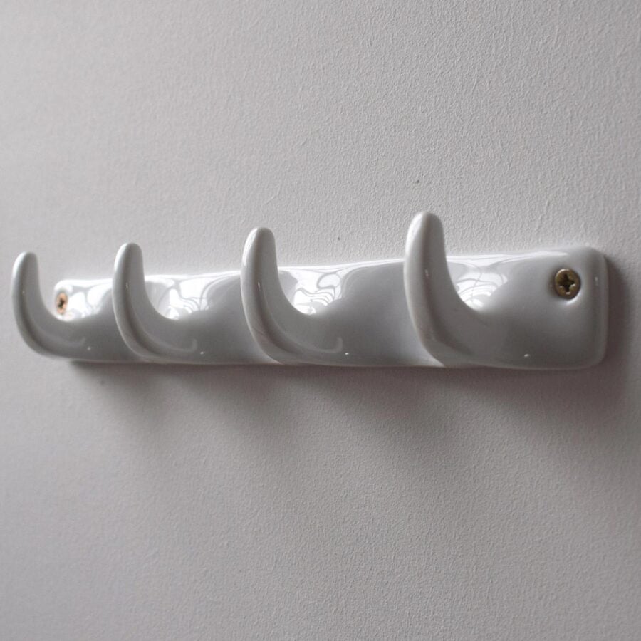 White Ceramic Bathroom Hook Quadruple - Image 2