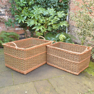 Large Rectangular Willow Log Baskets - Green - Image 1