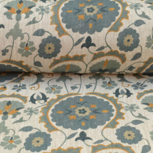 Karabair Linen - Teal, Ink and Ochre - Image 3