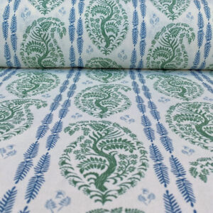 Larisa Stripe Ivory - Leaf Green and Indigo - Image 3