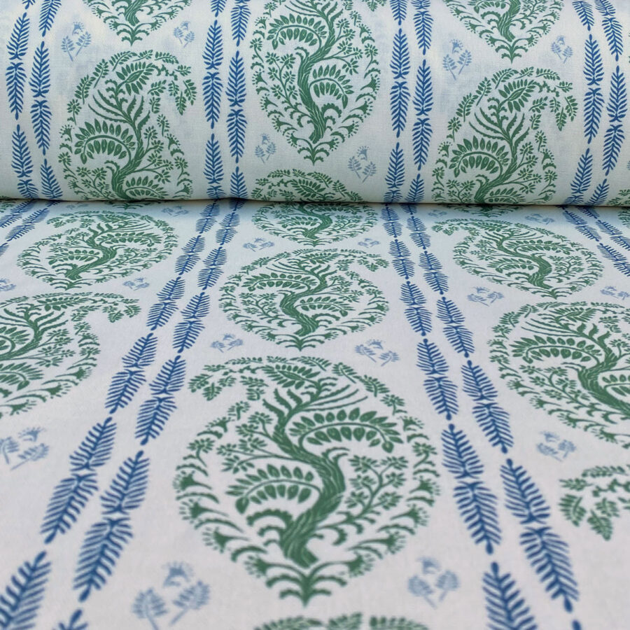 Larisa Stripe Ivory - Leaf Green and Indigo - Image 3