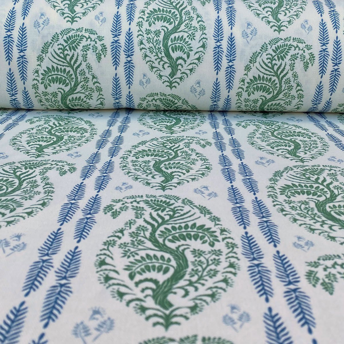 Larisa Stripe Ivory - Leaf Green and Indigo - Image 3