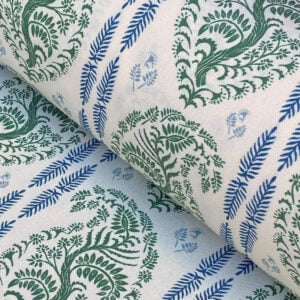 Larisa Stripe Ivory - Leaf Green and Indigo - Image 1