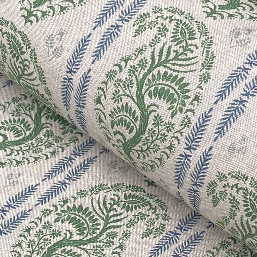 Larisa Stripe Natural - Leaf Green and Indigo