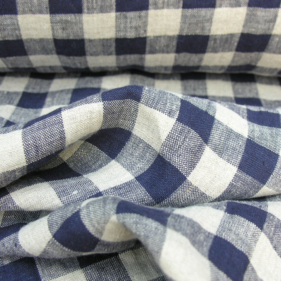 Washed Linen Check Navy - Image 2
