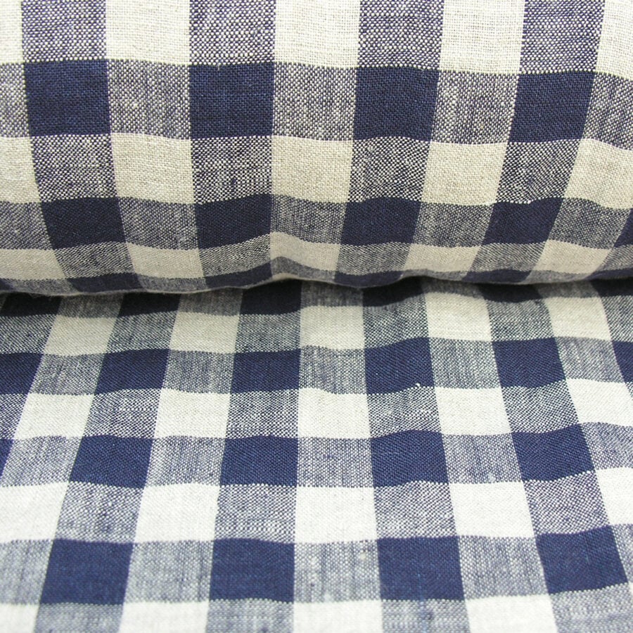 Washed Linen Check Navy - Image 3