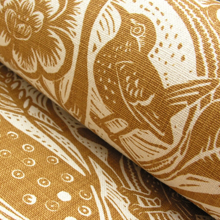 Mark Hearld Wren - Ochre Heavyweight Linen - Image 1