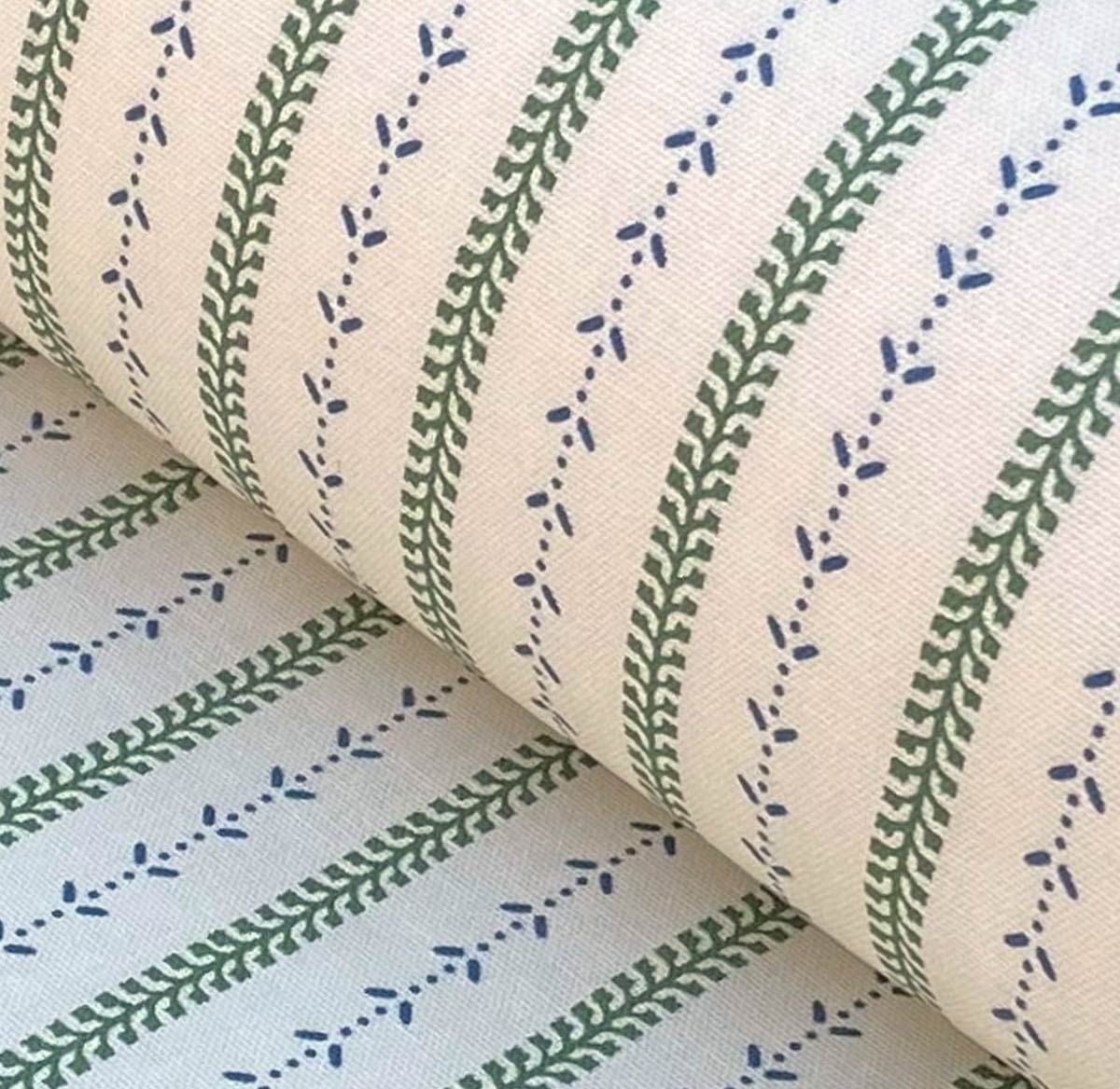 Maya Stripe Ivory - Leaf Green and Indigo - Image 1