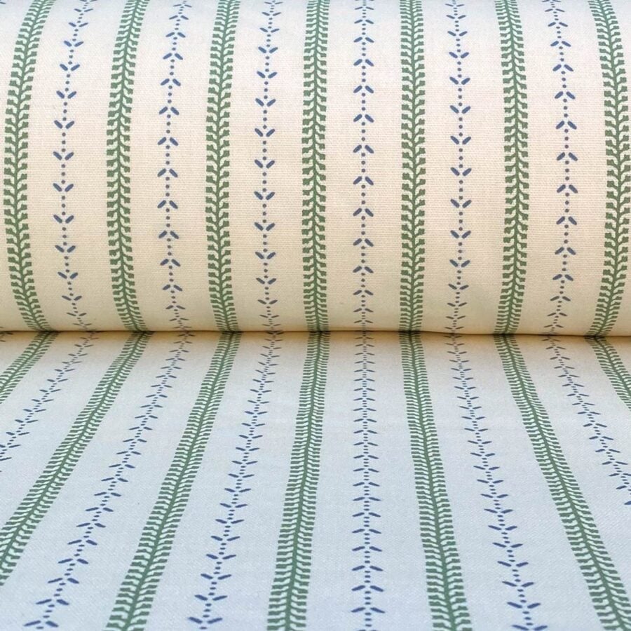 Maya Stripe Ivory - Leaf Green and Indigo - Image 3