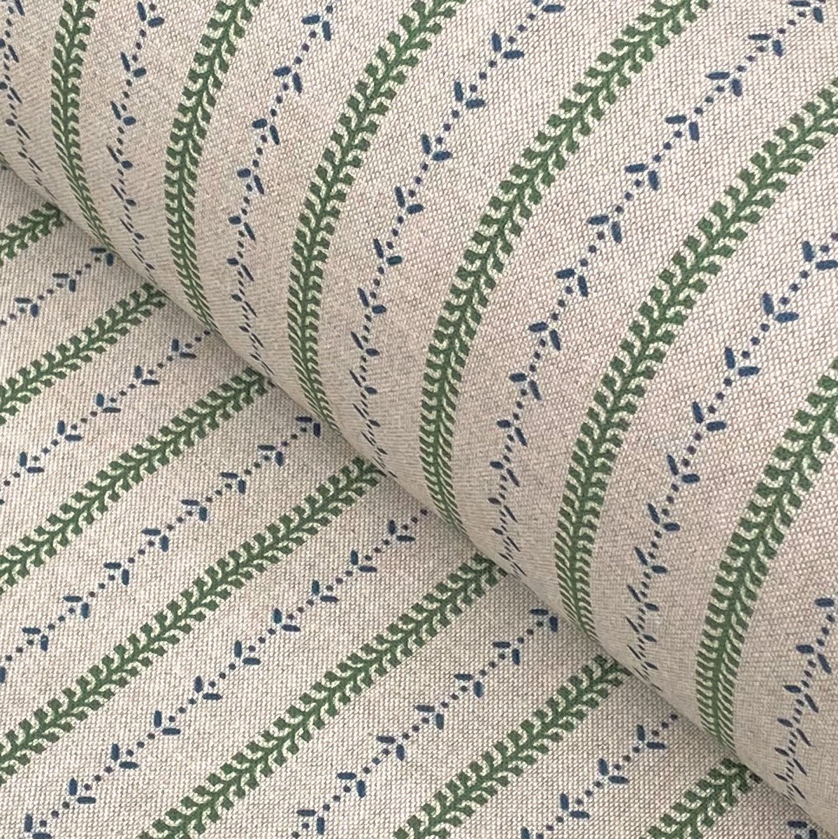 Maya Stripe Natural - Leaf Green and Indigo - Image 1