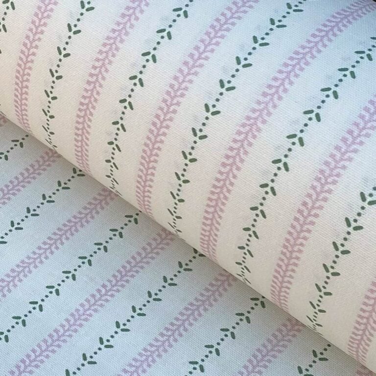 Maya Stripe Ivory - Pink and Leaf Green - Image 1