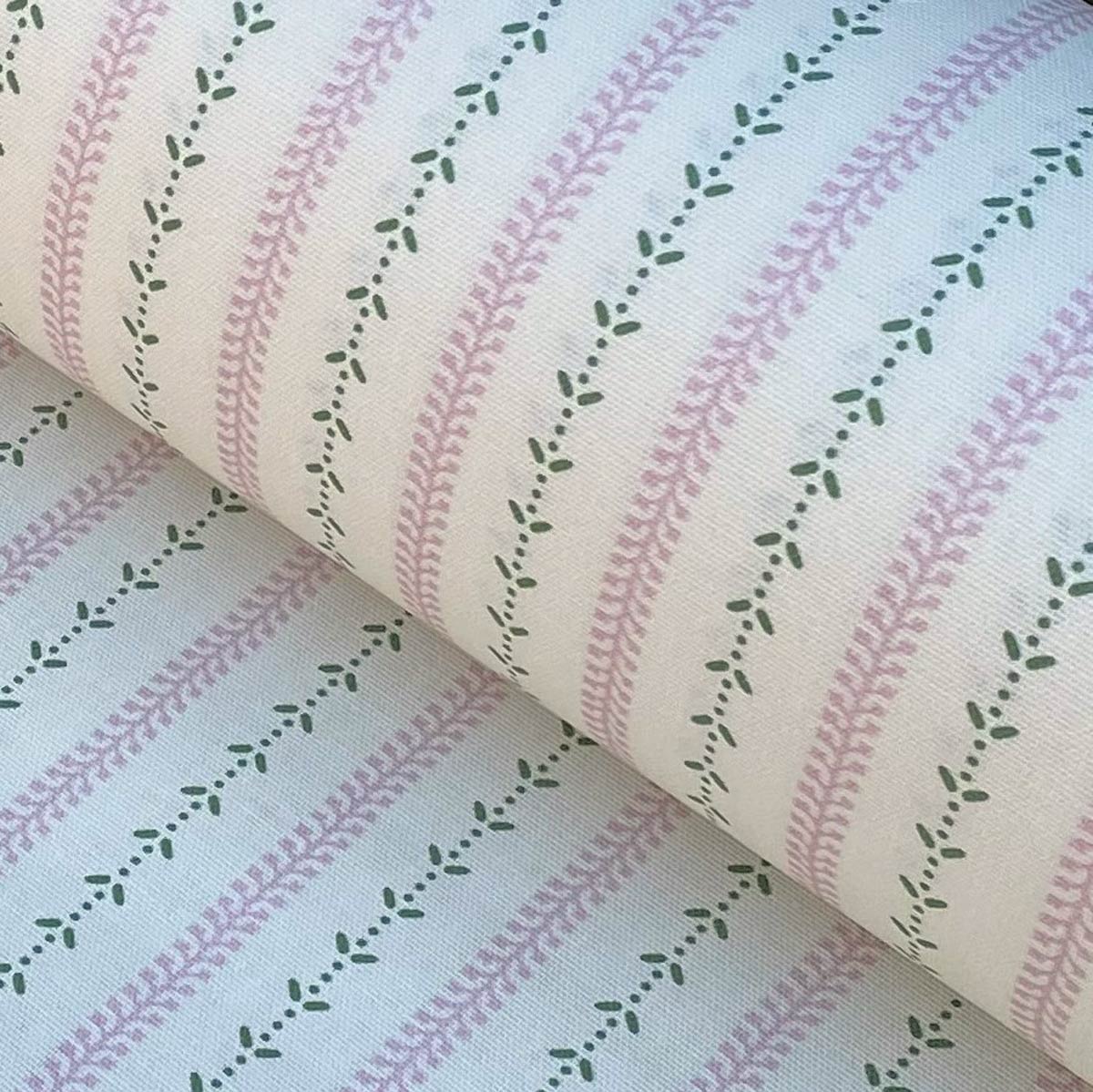 Maya Stripe Ivory - Pink and Leaf Green - Image 1