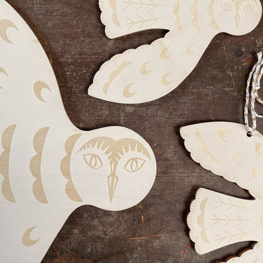 Hanging Wooden Owl Decorations - White - Image 3