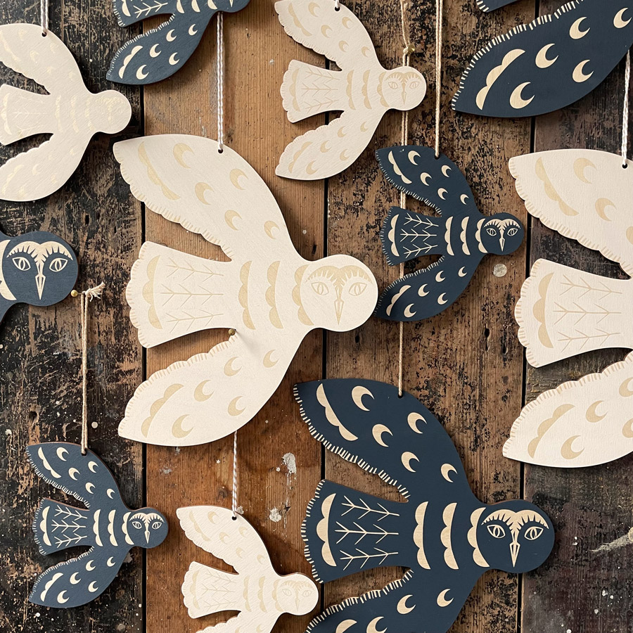Hanging Wooden Owl Decorations - White - Image 2