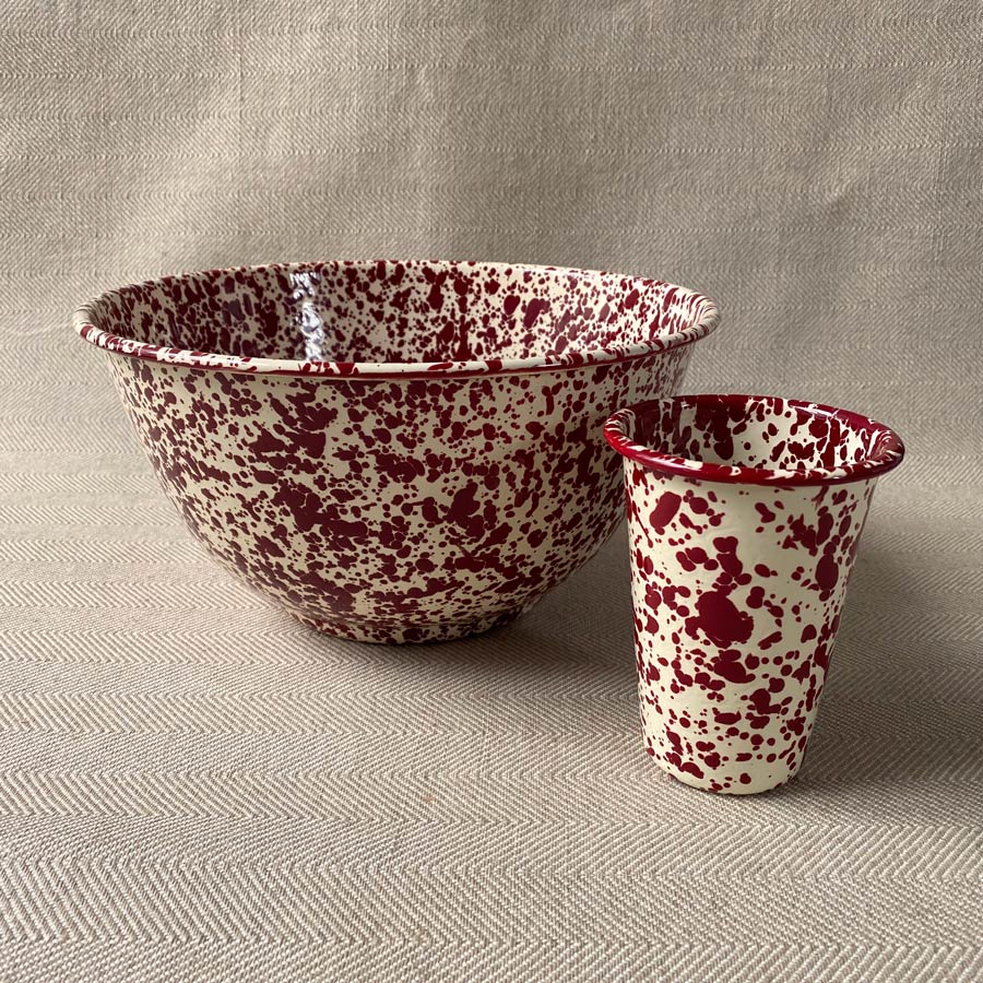 Enamelware Large Salad Bowl - Burgundy and Cream - Image 4