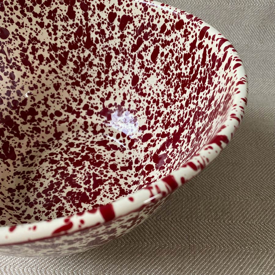 Enamelware Large Salad Bowl - Burgundy and Cream - Image 3