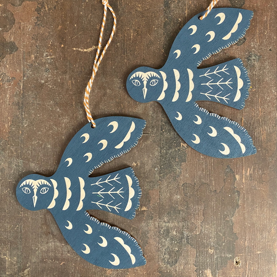 Hanging Wooden Owl Decorations - Midnight Blue - Image 4