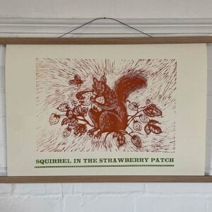 Squirrel in the Strawberry Patch, Letterpress Poster Jen Whiskerd - Image 1