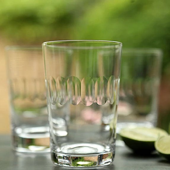 Set of Six  Crystal Tumblers Lens Design