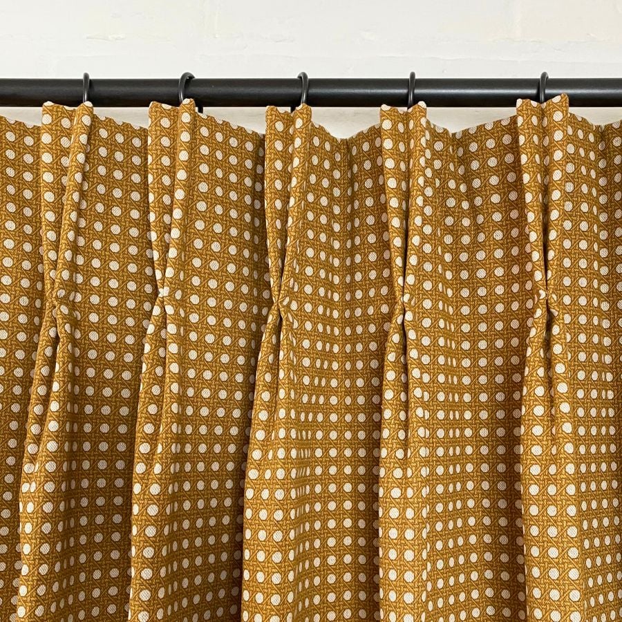 Double Pleat curtain top Tinsmiths Cane Weave fabric