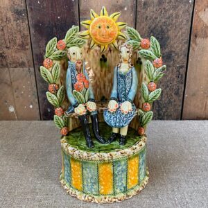 Paul Young Slipware Figures on a Bench - Image 1