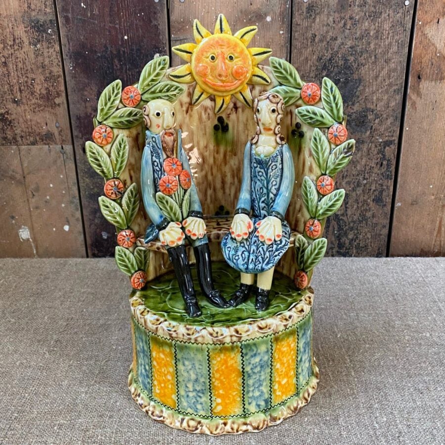 Paul Young Slipware Figures on a Bench