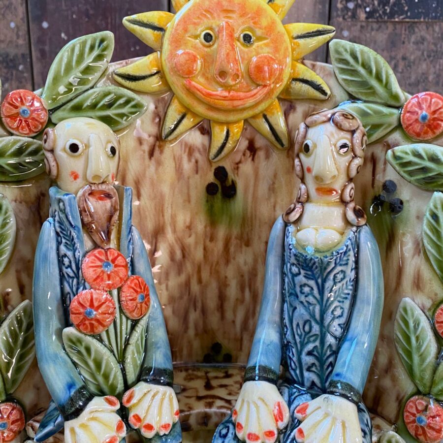 Paul Young Slipware Figures on a Bench - Image 2