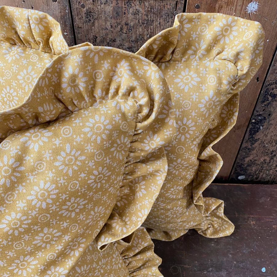 Daisy Ruffle Cushion - Mustard - Image 2