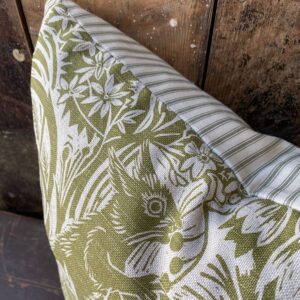 Squirrel and Sunflower Cushion - Olive Green - Image 2