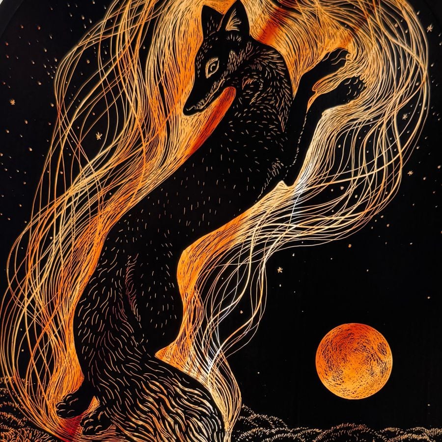 Tamsin Abbott Stained Glass - Black Fox Rising