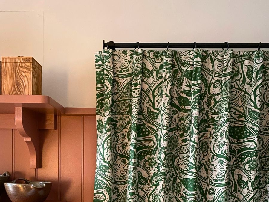 Tinsmiths Door Curtain St Judes Wren fabric