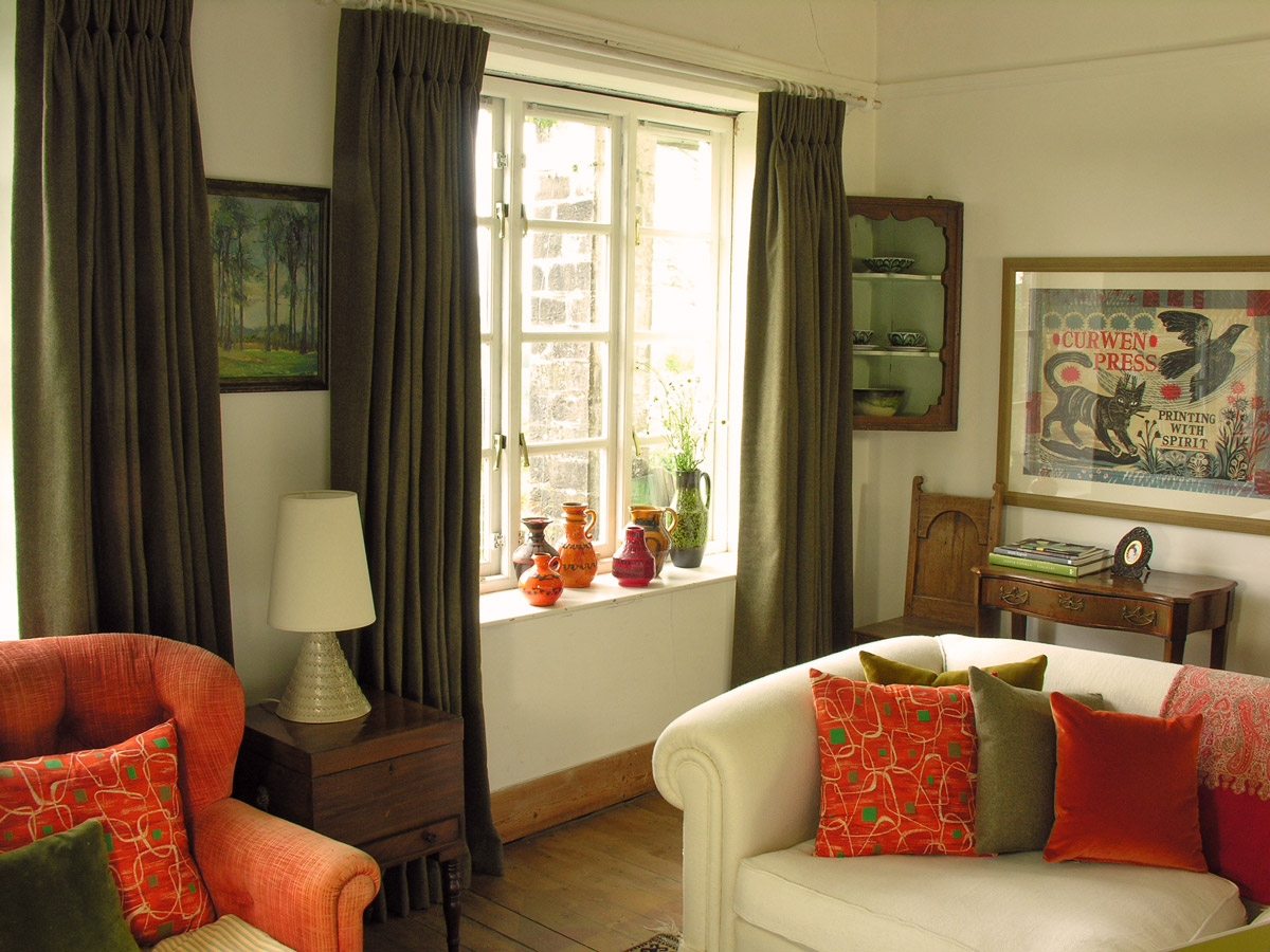 Tinsmiths Wool Herringbone Curtains 100% Wool Moss