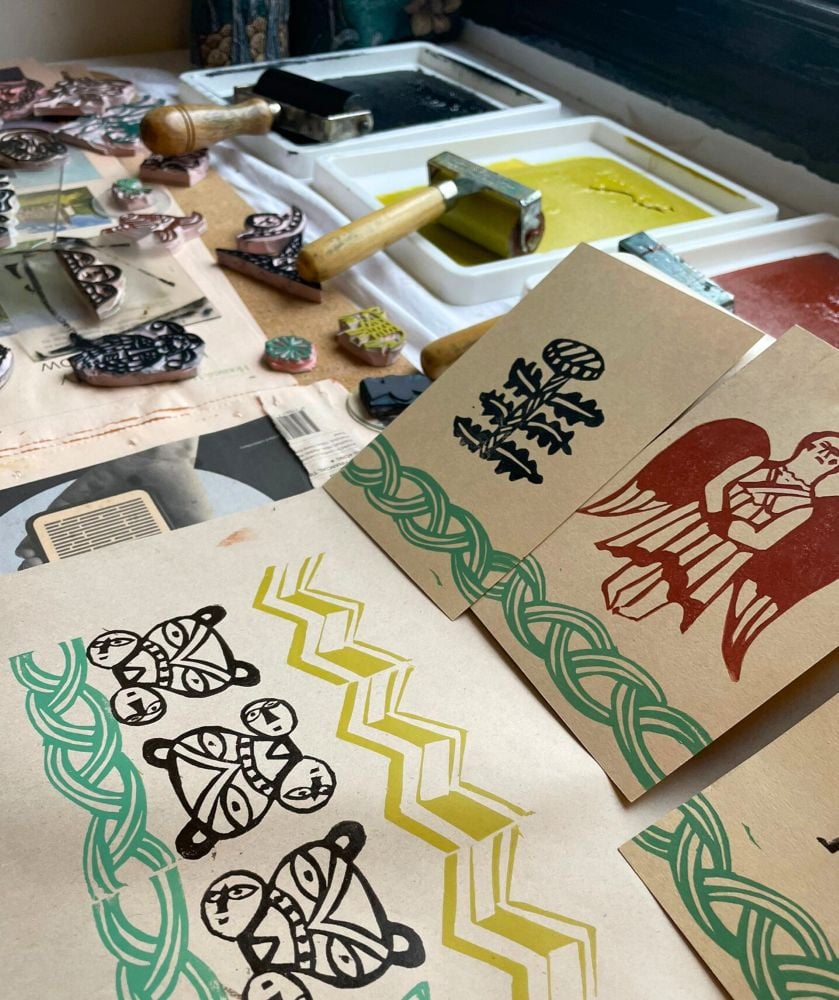 Christmas Stamp printing Workshop Desdemona McCannon
