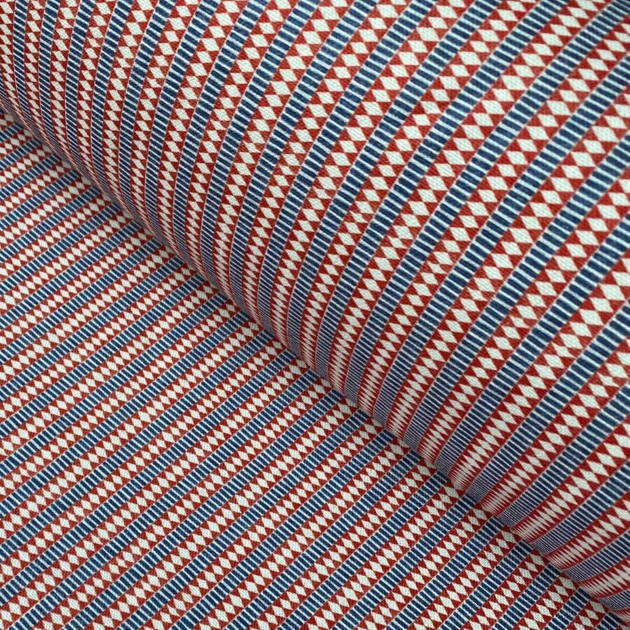 Tinsmiths Mexica Striped Fabric Cloth Red & Indigo suitable for curtains, blinds & Upholstery