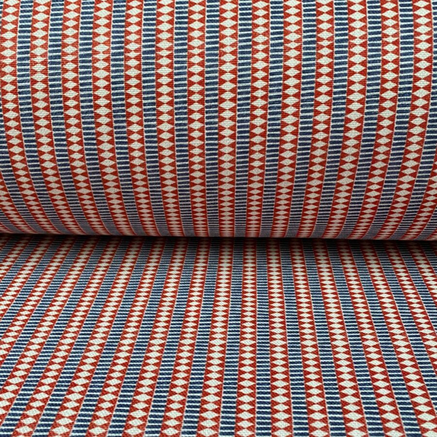 Tinsmiths Mexica Striped Fabric Cloth Red & Indigo suitable for curtains, blinds & Upholstery