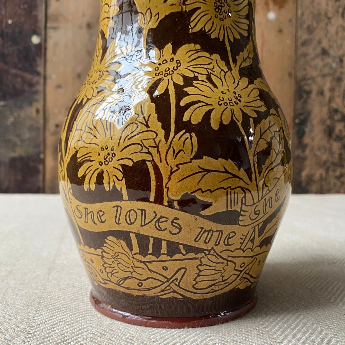 Tinsmiths slipware Katie B Morgan Harvest Jug She Loves Me