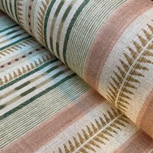 Extra Wide Fabric with a striped design in pink and green Tinsmiths of Ledbury