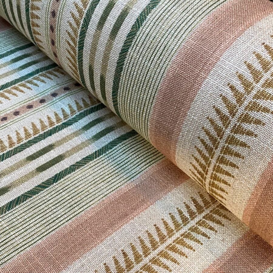 Extra Wide Fabric with a striped design in pink and green Tinsmiths of Ledbury