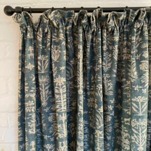Single curtain in Silvan and Alpha Ticking Stripe fabrics from Tinsmiths Ledbury