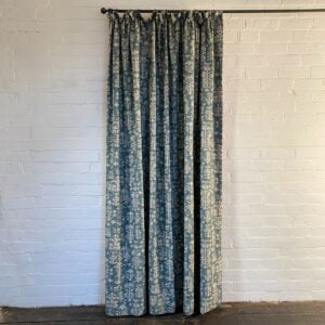 Single curtain in Silvan and Alpha Ticking Stripe fabrics from Tinsmiths Ledbury