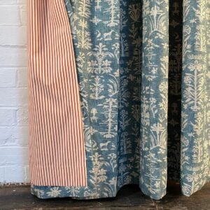 Single curtain in Silvan and Alpha Ticking Stripe fabrics from Tinsmiths Ledbury
