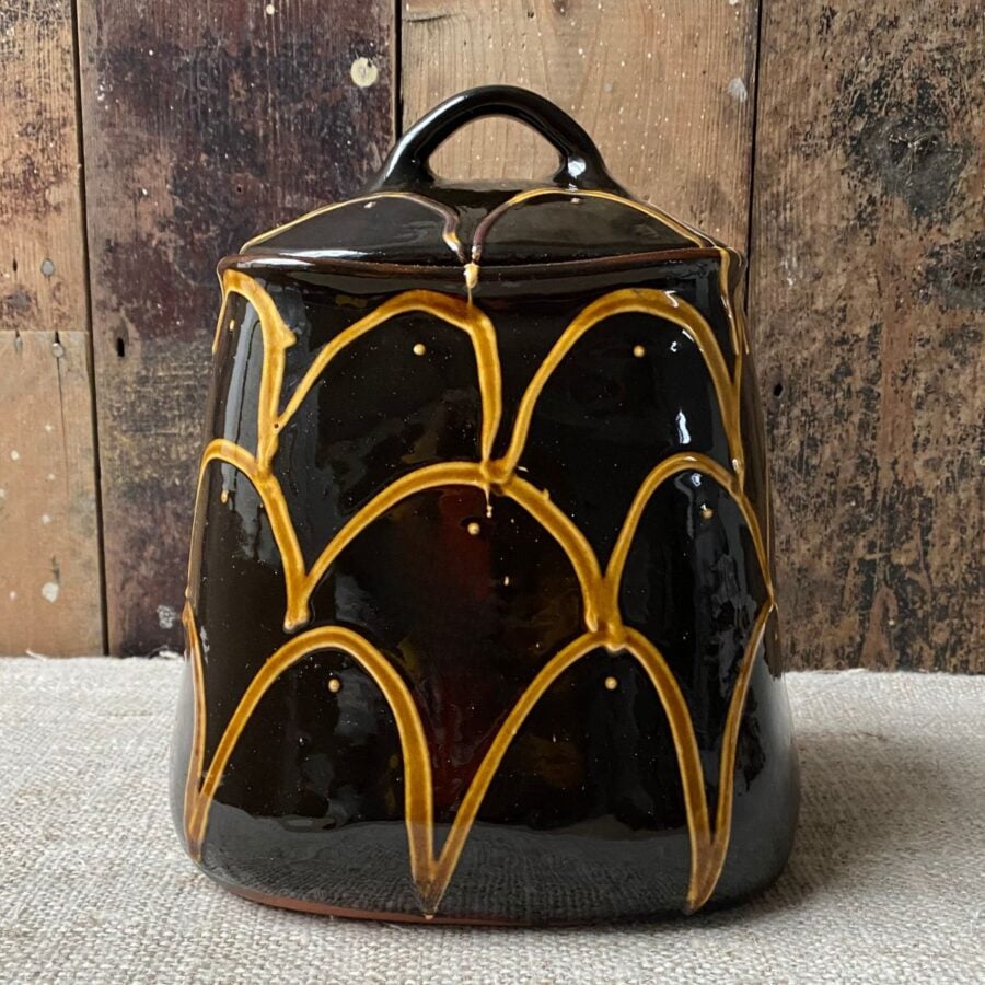 Erica Taylor Low large black slipware jar with lid