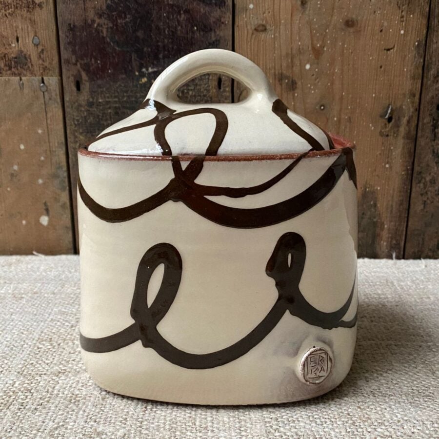 Erica Taylor Low cream slipware jar with lid