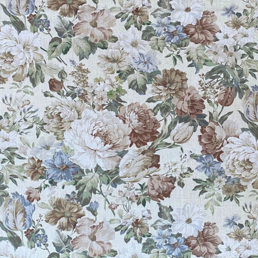 Tinsmiths Extra Wide Grandiflora fabric on a roll in Sepia & Sage