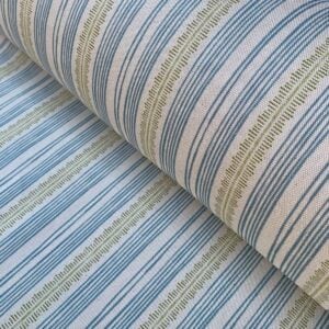 Tinsmiths Striped Feather Stripe Fabric on a roll in blue & olive green