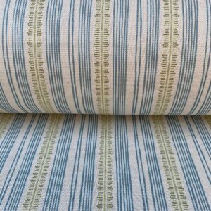 Tinsmiths Striped Feather Stripe Fabric on a roll in blue & olive green