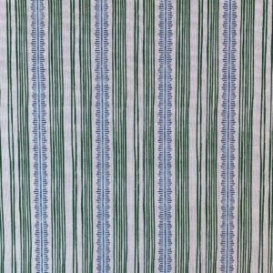 Tinsmiths Striped Feather Stripe Fabric on a roll in leaf green & indigo