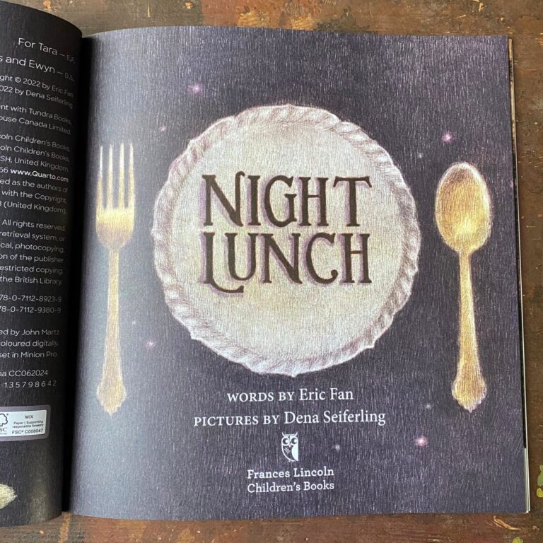 Title page of Night Lunch book by Eric Fan showing plate, fork and spoon