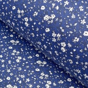 Lenia Lightweight Oilcloth table covering in indigo blue with white flowers