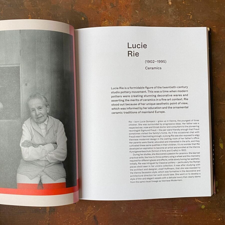 Women's Work book, page open at text about the work of Lucie Rie